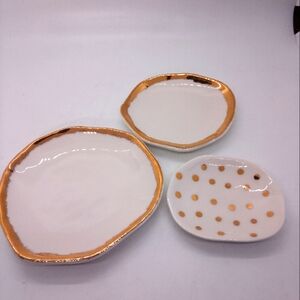 NWT Elegant Gold Trimmed Polka Dot Ceramic Trinket Dishes Set Of 3 Forever 21